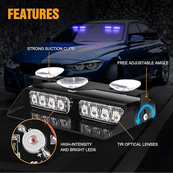 XRIDONSEN 2 in 1 Blue Emergency Dash Strobe Lights Warning Safety Flashing - Image 3