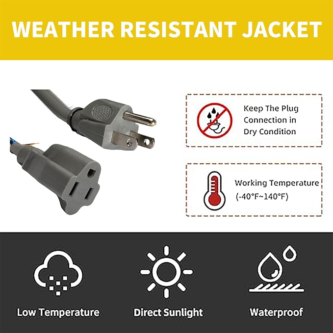 Indoor Outdoor Extension Cord Weatherproof, UL Certified, 16 Gauge 6FT Grey 3 - Image 6