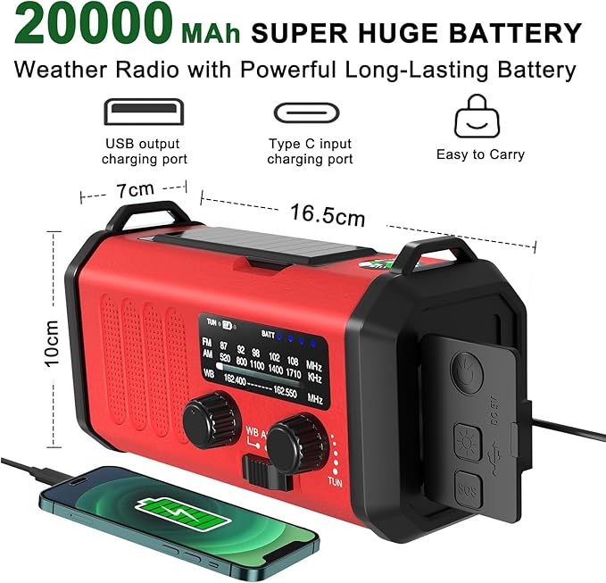 Leaton Emergency Radio NOAA Weather Radio Hand Crank & Solar Charging - Image 5
