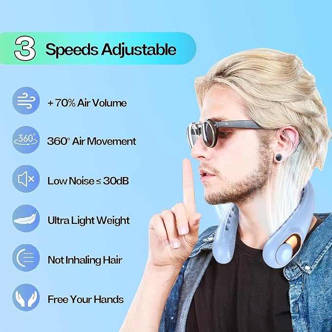 KIDEE Neck Fan, Portable Fan, Neck Fans Rechargeable, Upgraded LED Display - Image 2