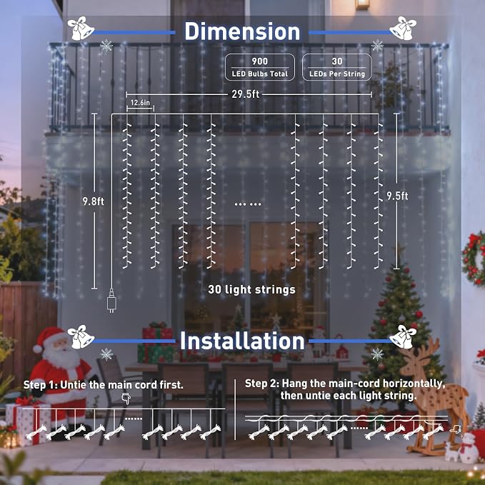 JMEXSUSS 9.5x29.5ft Curtain Lights Indoor Outdoor Decor - Image 6