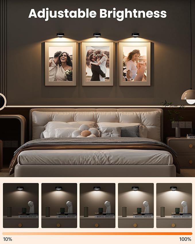 3 Pack Picture Lights for Wall, Wireless 2000mAh Rechargeable Magnetic LED Puck - Image 6