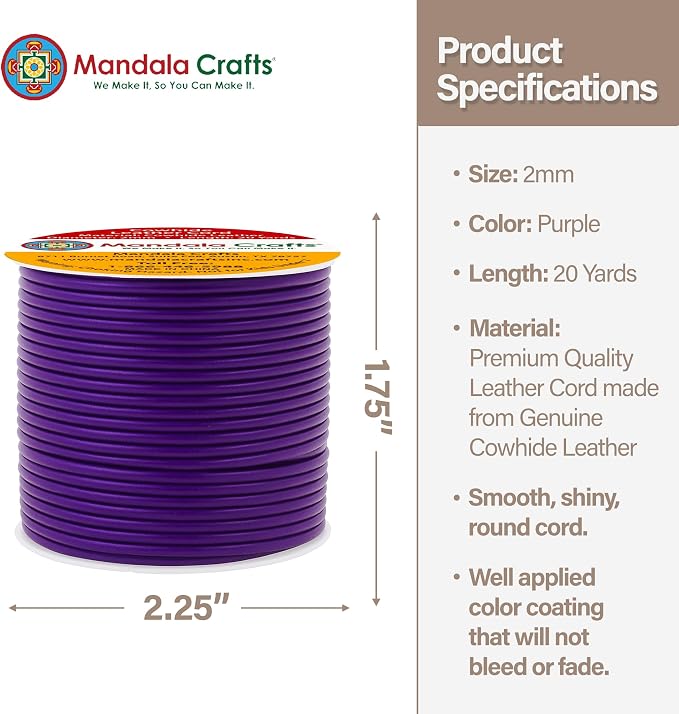 Mandala Crafts Round Genuine Purple Leather Cord - Image 4