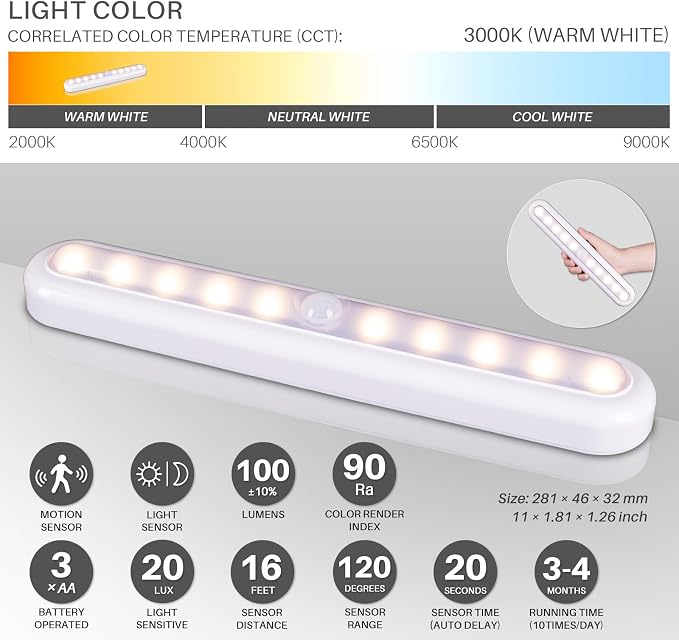STAR-SPANGLED 11” Motion Sensor Lights Indoor AA Battery Operated, Stick on LED - Image 4