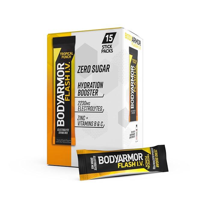 BODYARMOR Flash I.V. Electrolyte Packets, Tropical Punch, Zero Sugar Drink Mix by BODYARMOR