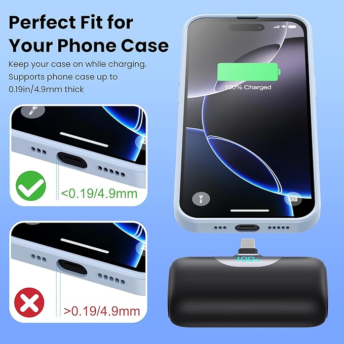 Mini Portable Charger for iPhone 17/16, 5500mAh LCD Display USB C Power Bank - Image 7