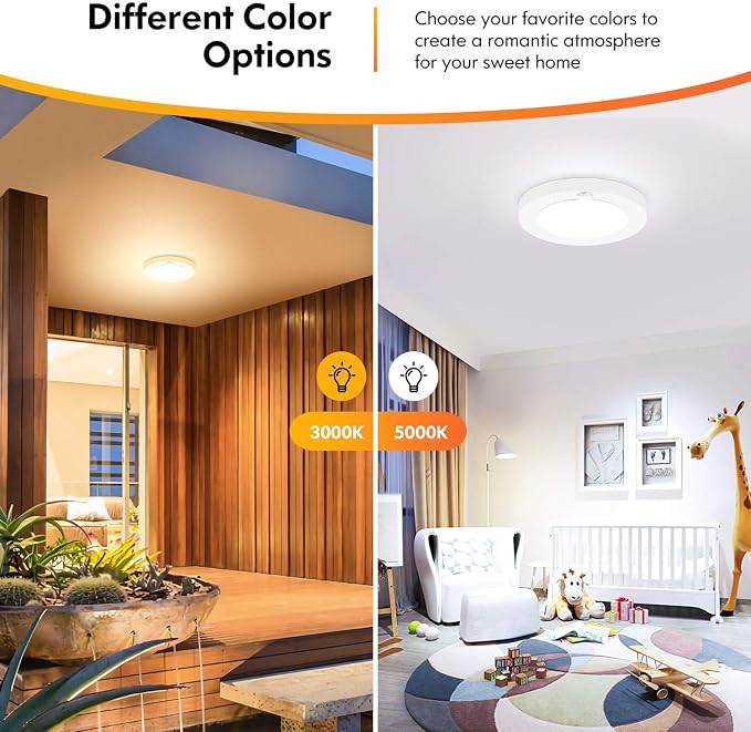 Motion Sensor LED Ceiling Light, 15W & 1200LM, 3 Colors in 1, 7.5inch Flush - Image 2