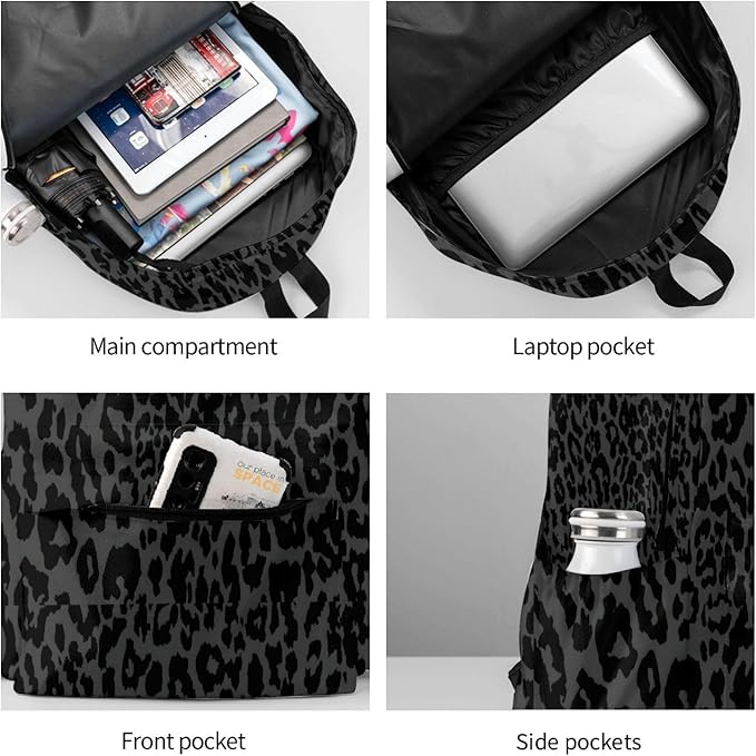 cfpolar 17 Inch Backpack Dark Gray Cheetah Leopard Print Laptop Bag Shoulder - Image 6