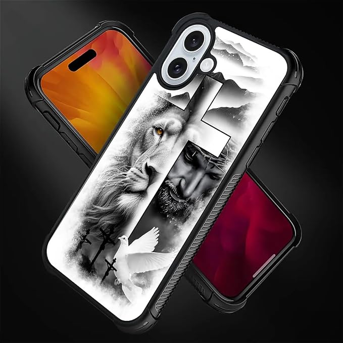 for iPhone 16 Case, Lion Cross Jesus Christ Dove Pattern Graphic Design Girl - Image 4