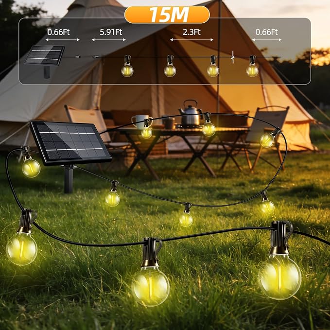 50FT Solar Lights Outdoor Waterproof: G40 15M Shatterproof Bulbs Patio Lights - Image 7