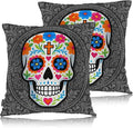 Swono Sugar Skull Set of 2 Square 18x18 Inch Throw Pillow Cover Mexican Day of by Swono