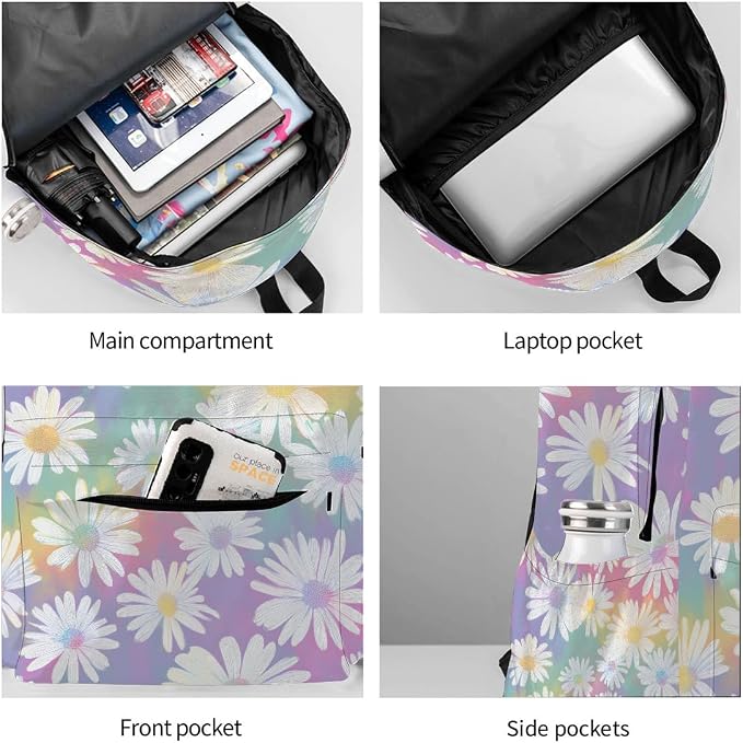cfpolar 17 Inch Backpack Cute Daisy Flower Laptop Bag Shoulder Bag School - Image 4