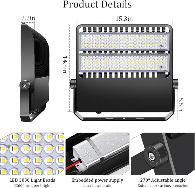 240W LED Stadium Flood Lights Outdoor 36000LM Super Bright Yoke Wall Mount - Image 3