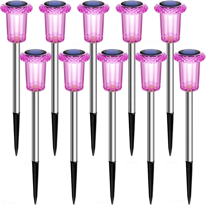 Solar Pathway Lights Gift for Mom 10 Pack Pink Solar Lights Outdoor Waterproof - Image 8