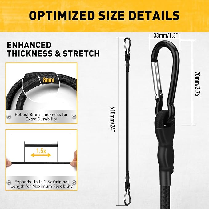 6 Piece 24 Inch Carabiner Bungee Cords - Image 3