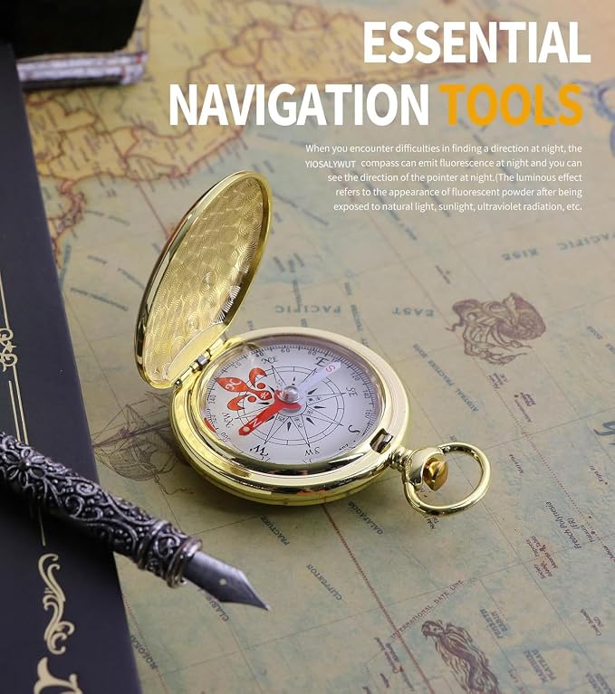 Golden Antique Brass Compass Keychain - Image 3