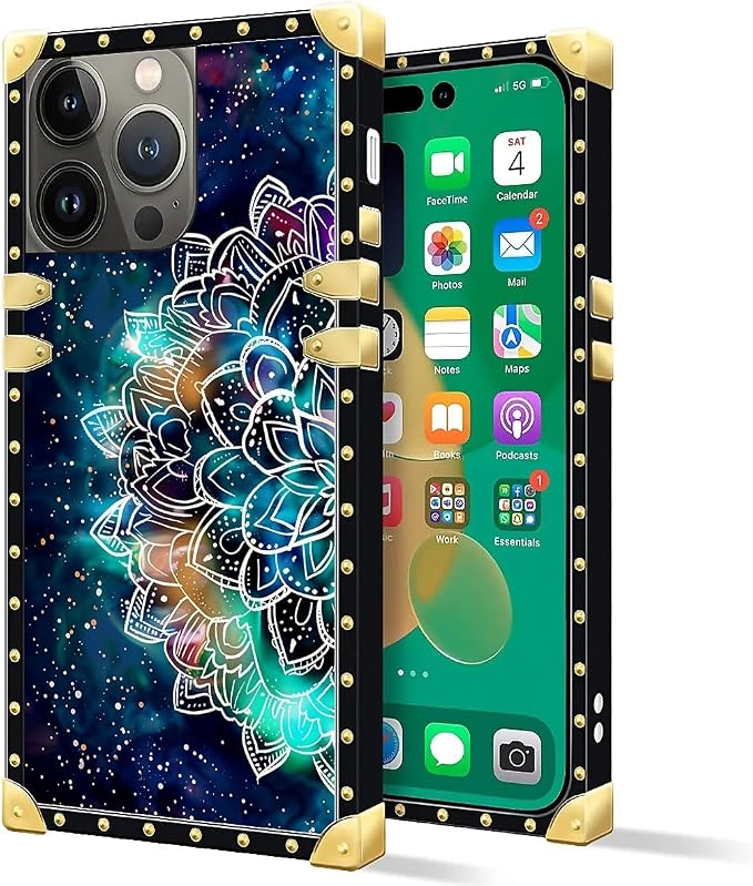 Compatible with iPhone 14 Pro Case, Starry Sky Colourful Mandala Luxury Golden - Image 2
