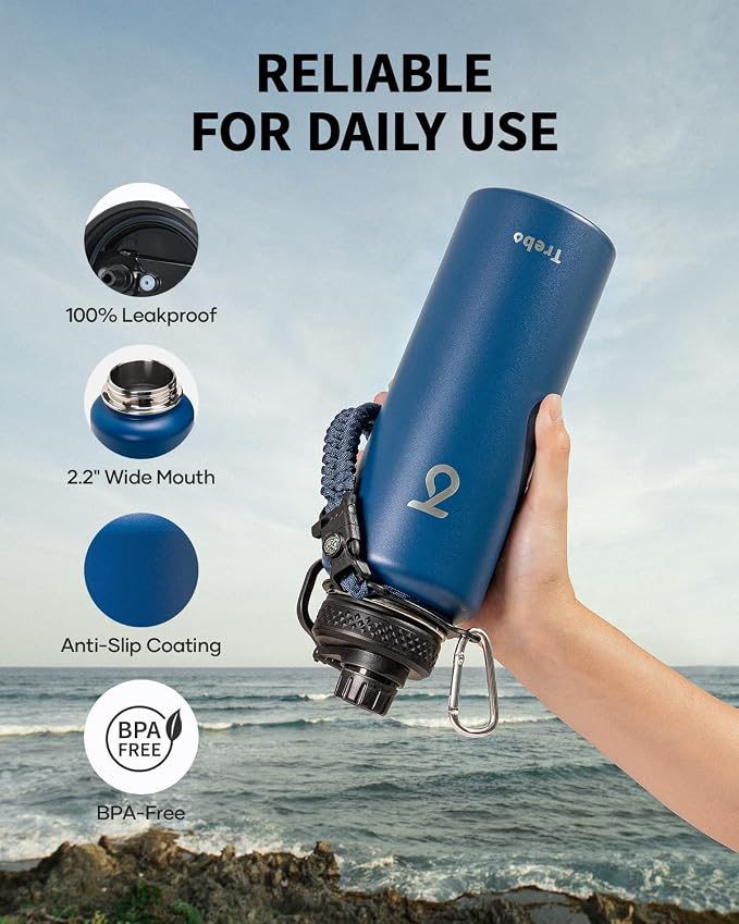Trebo Water Bottle 40oz with Paracord Handle, Half Gallon Large Vacuum Triple - Image 5