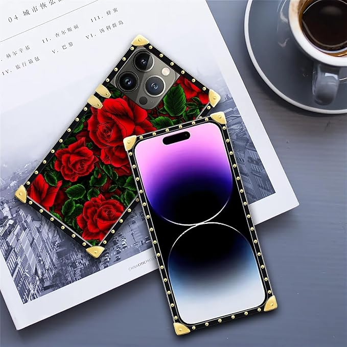 Compatible with iPhone 14 Pro Max Case, Vector Red Rose Green Leaf Luxury - Image 6