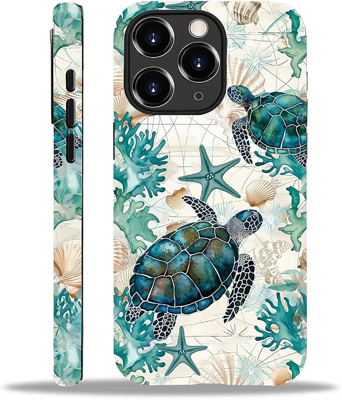 for iPhone 11 Pro Max Case, HH2 Ocean Sea Turtle Nautical Map Hybrid 2 Layer by Unknown