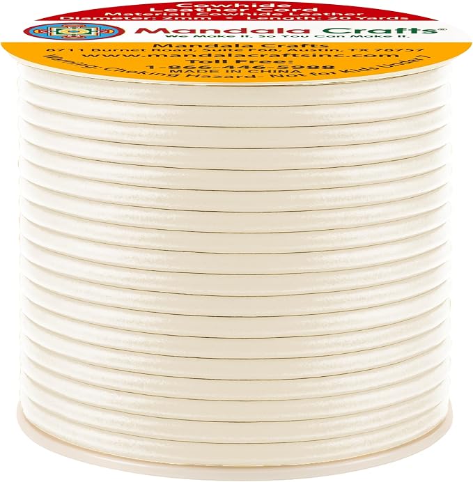 Mandala Crafts Round Genuine Cream Leather Cord - Image 2