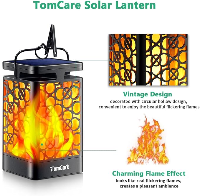 TomCare Solar Lights Upgraded Solar Lantern Flickering Flame Outdoor Hanging - Image 3