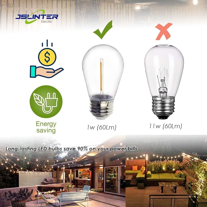 Jslinter S14 1W Outdoor String Lights Bulbs LED, Shatterproof & Waterproof - Image 4