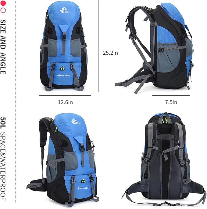 Bseash 50L Hiking Backpack, Water Resistant Lightweight Outdoor Sport Daypack - Image 2