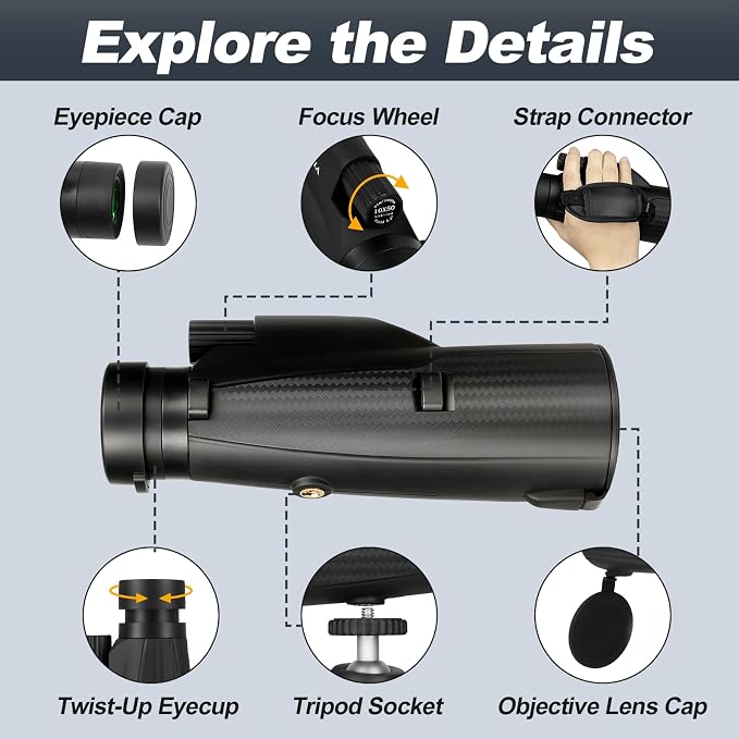 BIJIA 10x50 Monocular Telescope – True 10x Steady Handheld Scope - Image 8