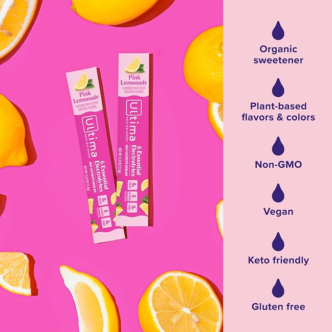 Ultima Replenisher Daily Electrolyte Powder – Pink Lemonade, 20 Stickpacks – - Image 4