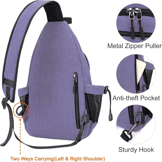 MOSISO Sling Backpack, Canvas Crossbody Hiking Daypack Bag - Image 4