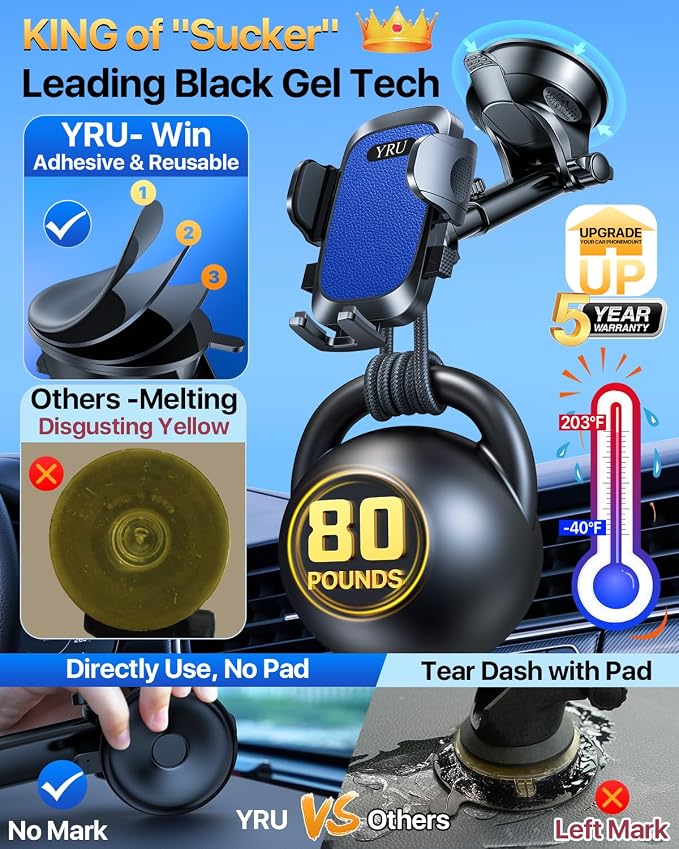 YRU Car Phone Holder Mount Dashboard Cell Phone Holder - Image 4