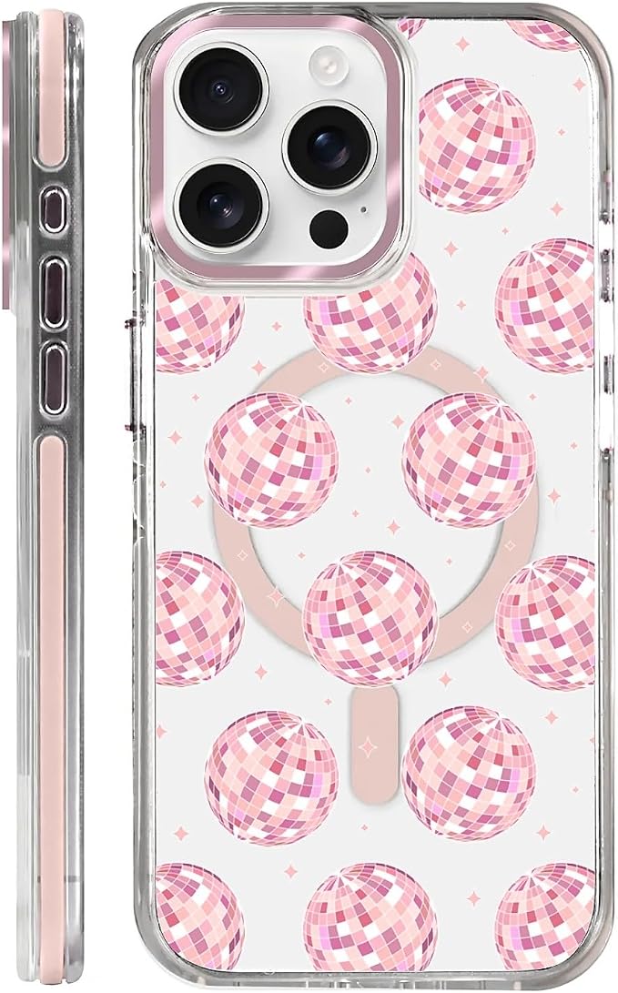 Case for iPhone 13 Pro, Disco Balls Pink Phone Case Design，for Women Girls by Toulas
