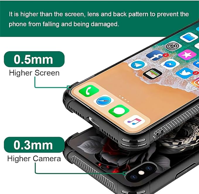 for iPhone Xs Max Case, Entwined Rose Snake Pattern Graphic Design Girl Boy - Image 2