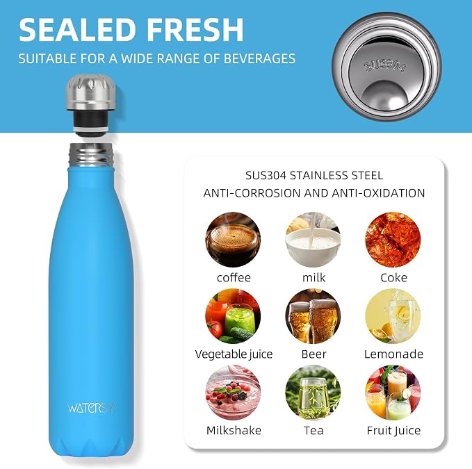 WATERSY Stainless Steel water bottles, 17oz/500ml Insulated Water Bottles - Image 8