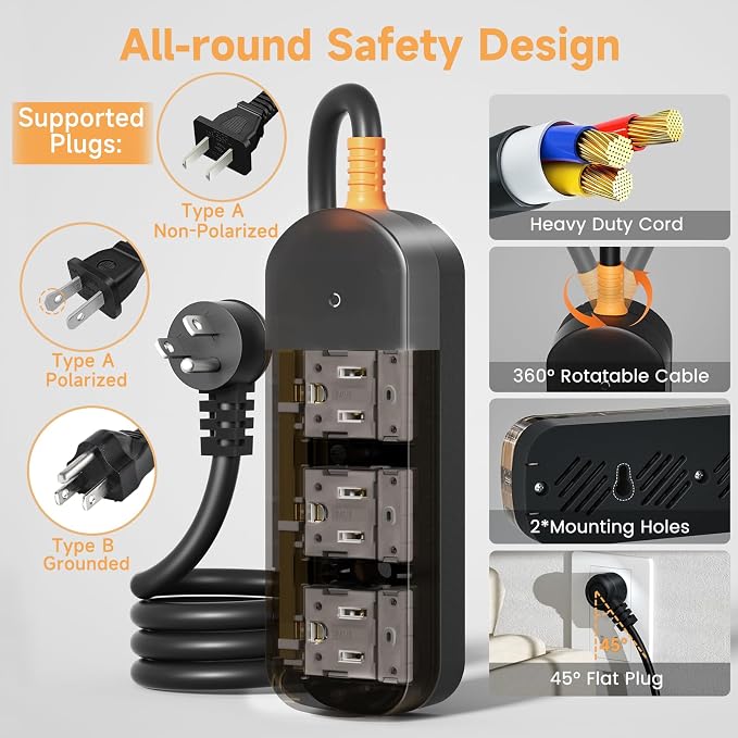 Outdoor Power Strip Weatherproof 10 FT Extension Cord Waterproof Surge - Image 8