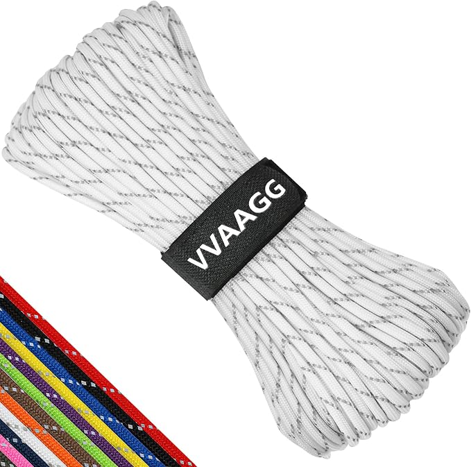 VVAAGG Reflective Paracord Rope 100FT, 7 Strand Nylon para Cord Lanyard Utility by ParacordSpecialist