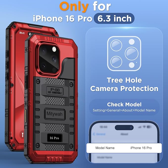 Mitywah Waterproof Case for iPhone 16 Pro, Shockproof Heavy Duty Case - Image 2