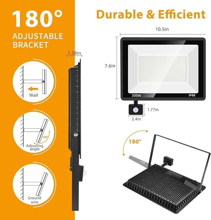 YANYCN 2 Pack 300W LED Motion Sensor Flood Light, LED Work Light - Image 6