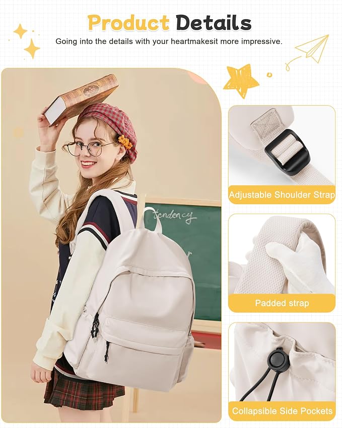 BJLFS Large White Backpack for Women Men, Gym Backpack for Women Foldable - Image 4