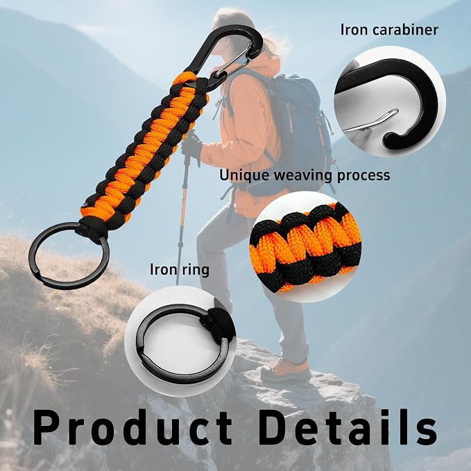 3PCS Paracord Keychain with Carabiner Clip, Braided Rope Key Chain Lanyard - Image 4