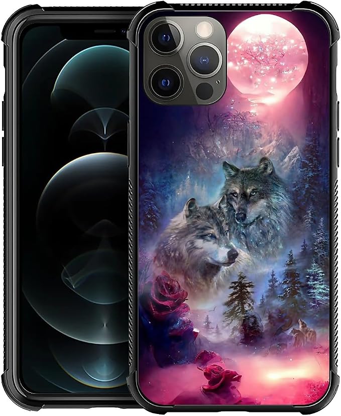 for iPhone 11 Pro Max Case, Star Two Wolfs Howling Pattern Graphic Design Girl by FKBRCL4U