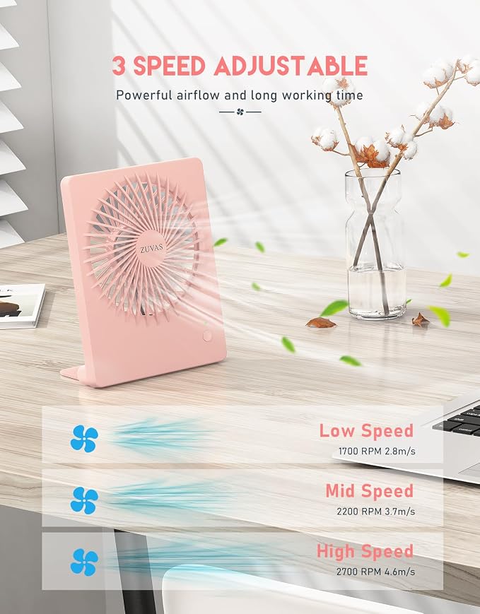 Zuvas Desk Fan Battery Operated Fan Rechargeable 180°Tilt Folding Personal Fan - Image 3