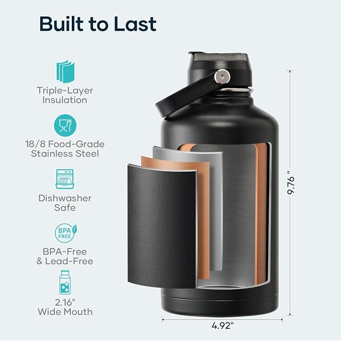 BUZIO Vacuum Insulated Stainless Steel Water Bottle 64oz BPA Free Double Wall - Image 4
