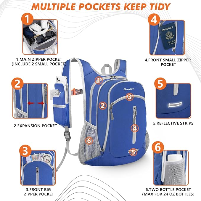 Seektop Small Hiking Backpack Expandable 12L-15L, Lightweight Packable - Image 6