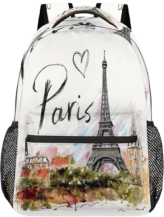 Backpacks France Paris Eiffel Tower House School Bag Student Bookbag Adjustable by UOYO