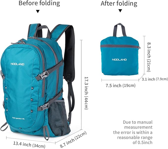 NODLAND Lightweight Backpack Travel 40L Foldable Water-Resistant Daypack - Image 2