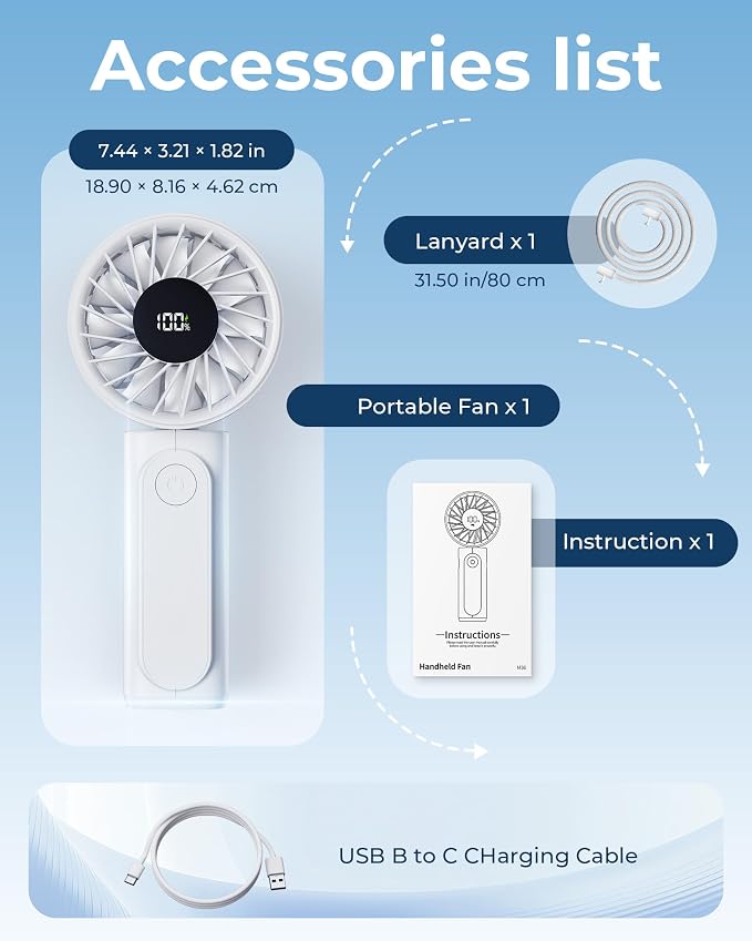 Peiyuu Handheld Portable Fan, 4000mAh USB Rechargeable Personal Fan, 180° - Image 8