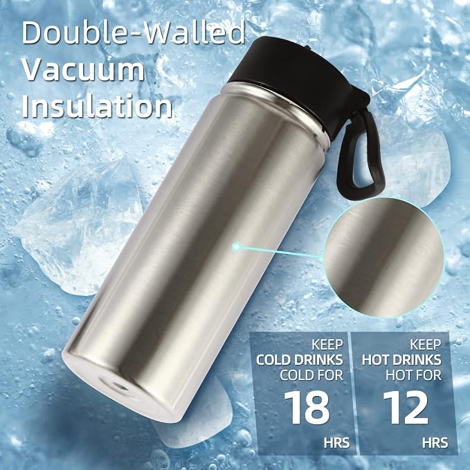Volhoply 18oz Kids Insulated Water Bottle, Stainless Steel Water Bottles - Image 2