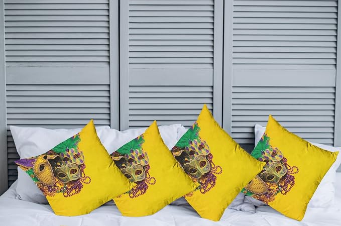 Ambesonne Mardi Gras Decorative Throw Pillow Case Pack of 4, Colorful Group of - Image 2